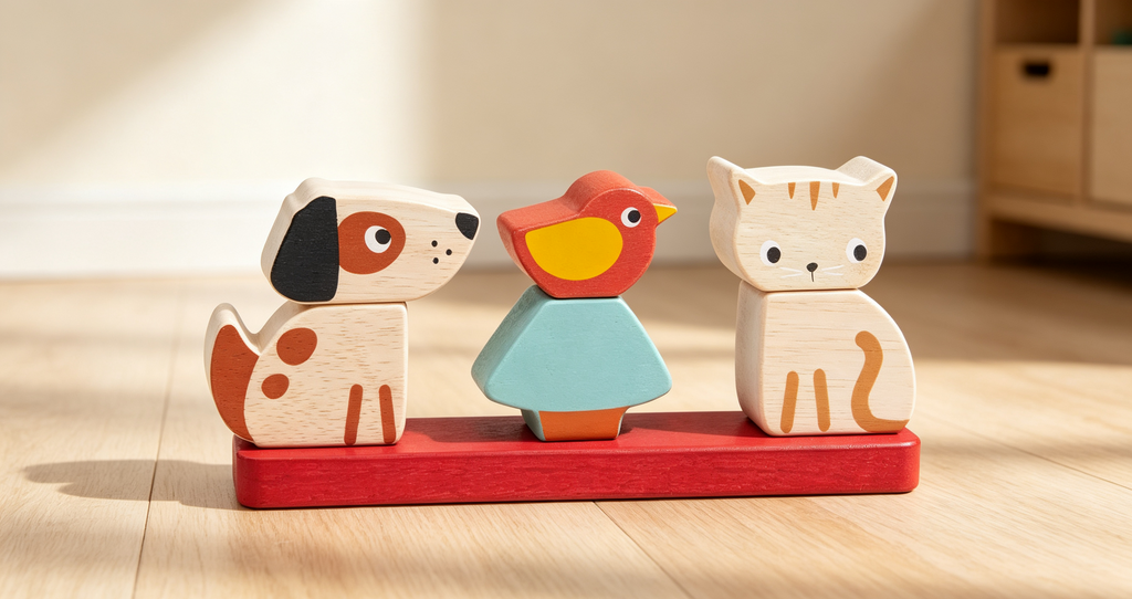 Wooden Kitten Puppy Bird Peg Stacking Toy for Babies