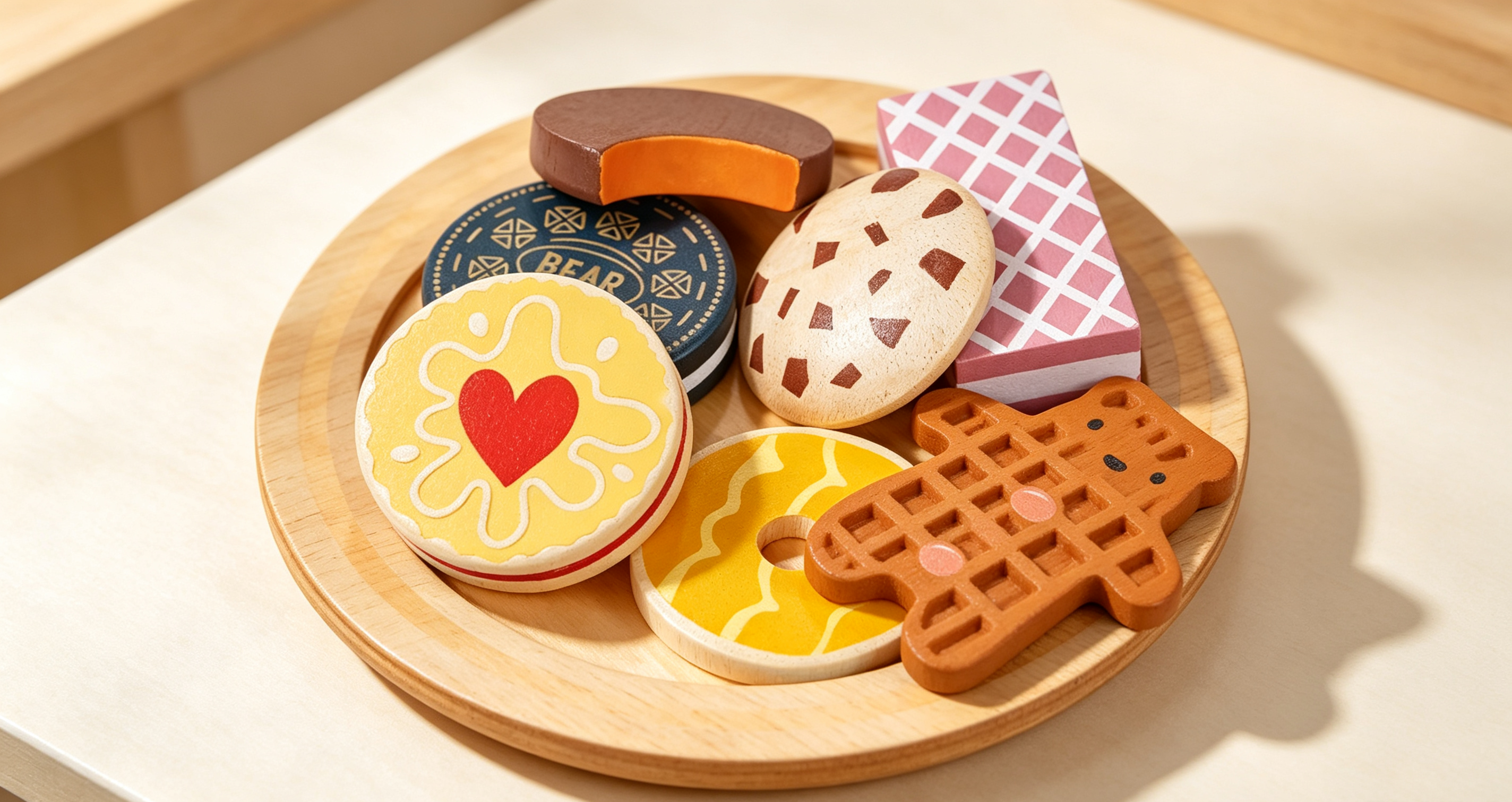 Wooden Teatime Biscuit Plate Pretend Play Set