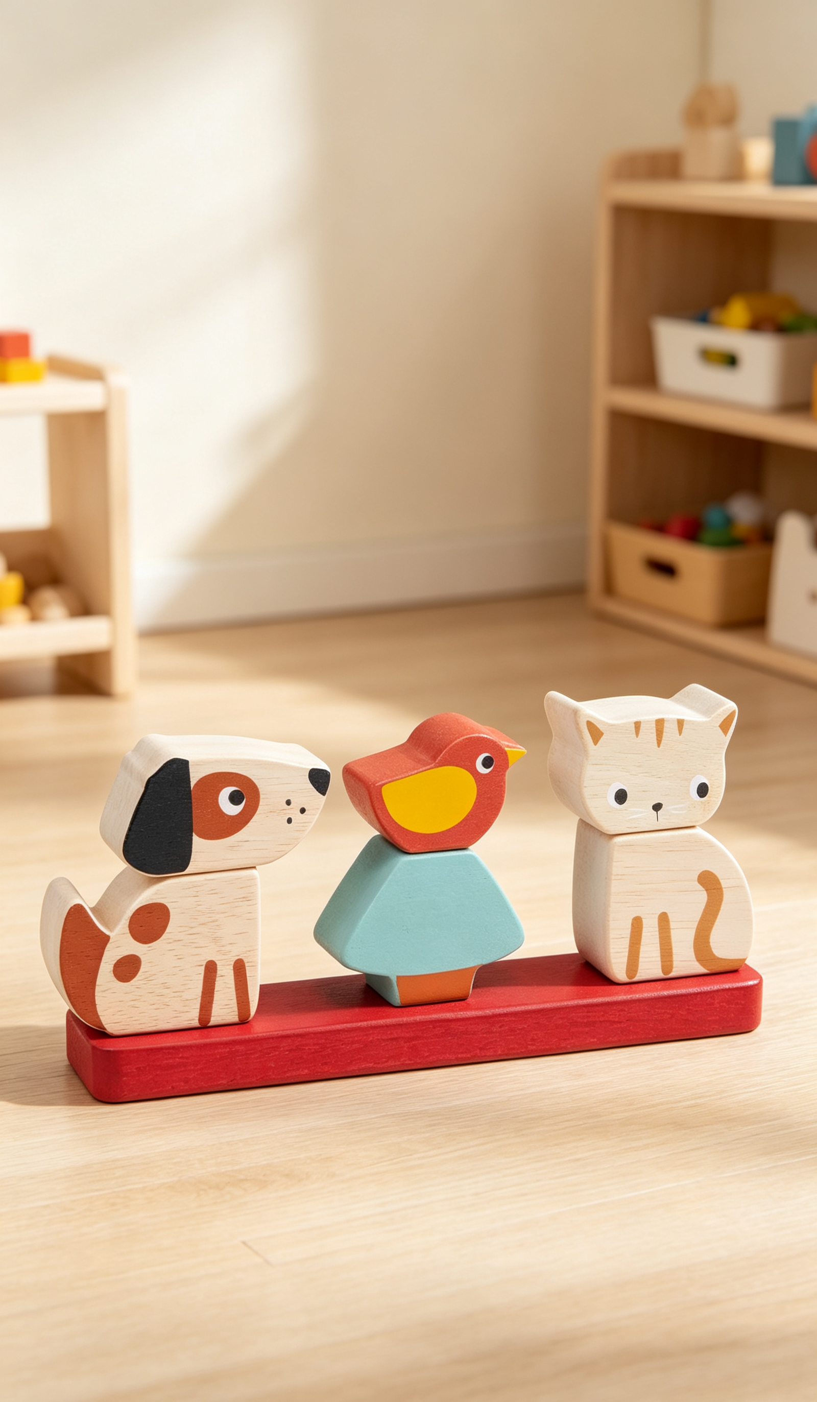 Wooden Kitten Puppy Bird Peg Stacking Toy for Babies