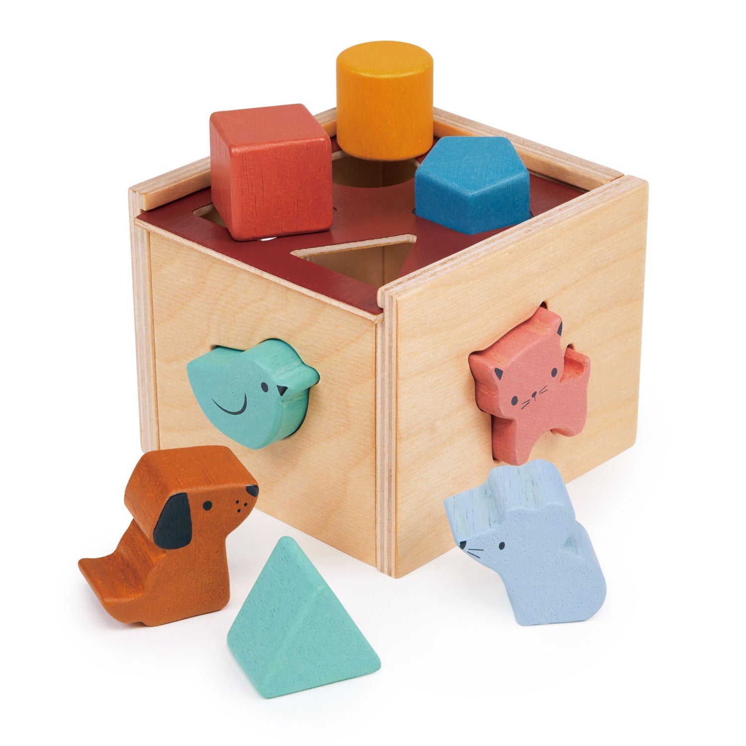 Wooden Shape Sorting Cube Toy with Animals for Toddlers