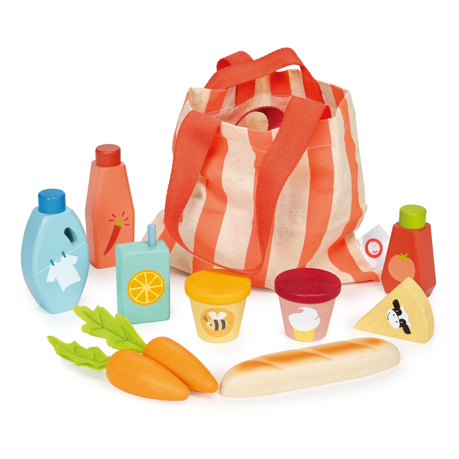 Wooden Bargain Grocery Bag Pretend Play Food Set