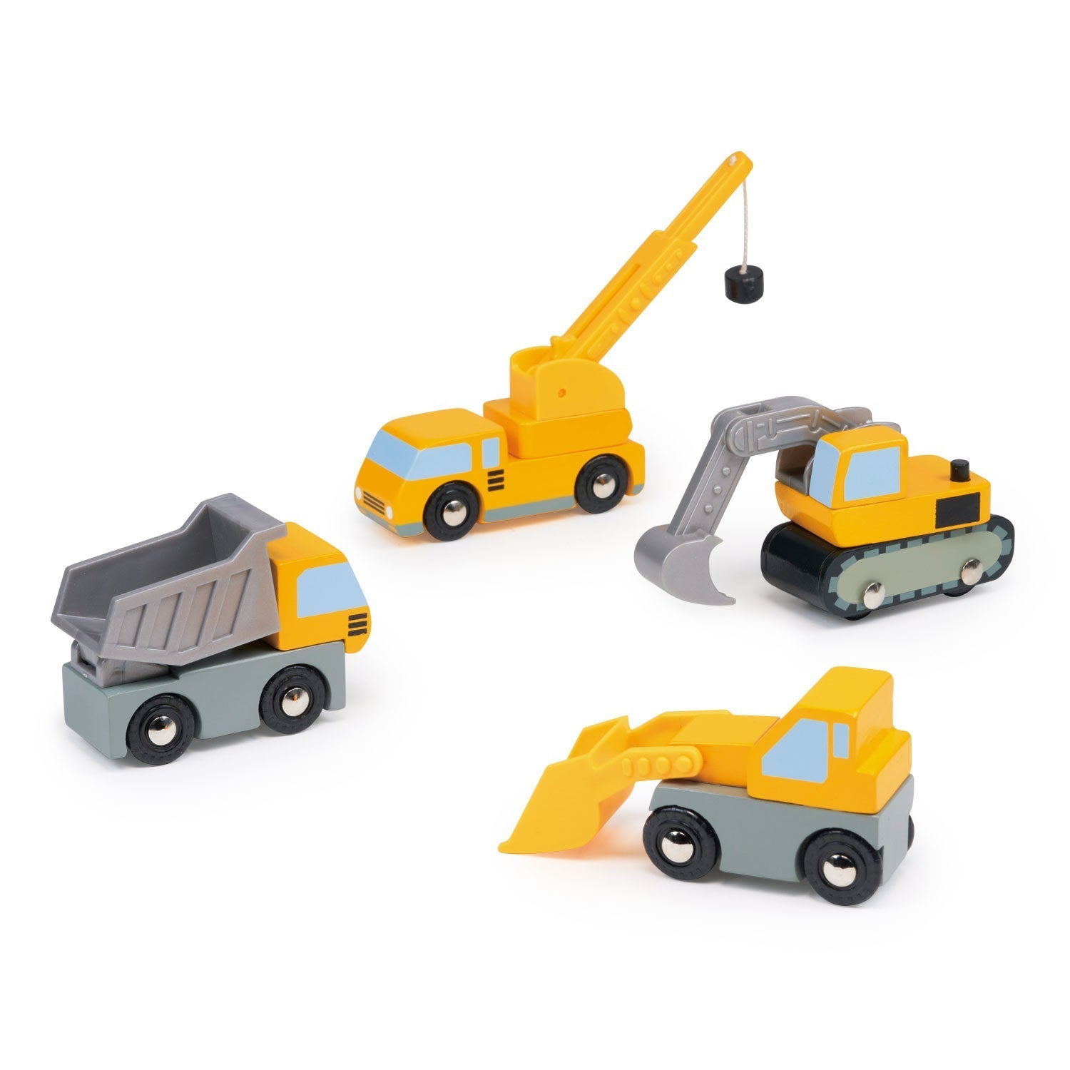Wooden Building Vehicles Set with Moving Parts