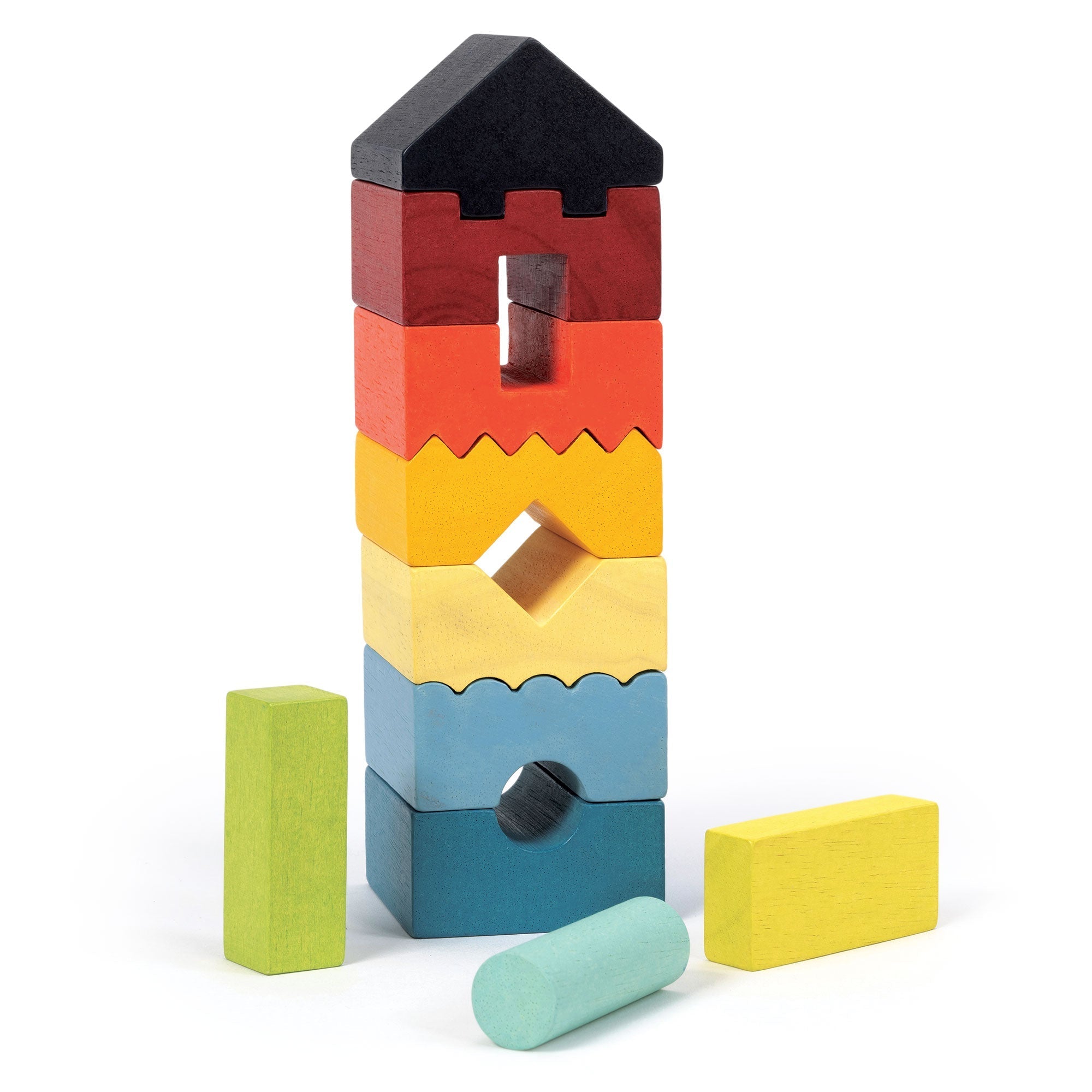 Wooden Colorful Faceted Stacking Tower Toy for Toddlers