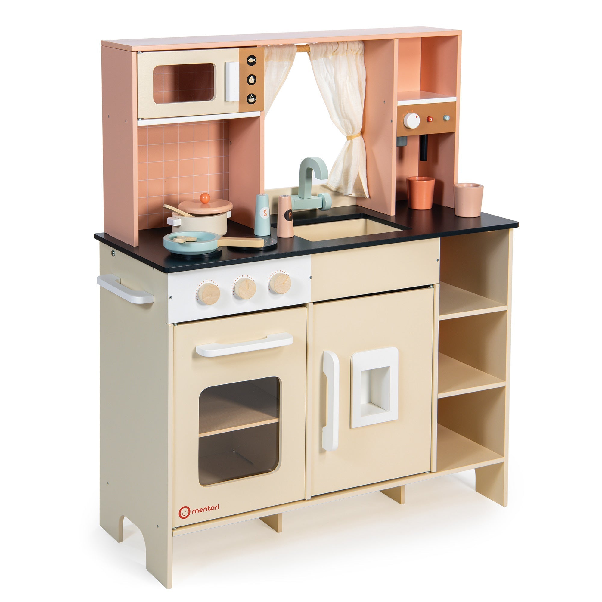 Wooden Cream Play Kitchen Toy with Storage
