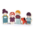 Wooden Doll Family with Dog Set of Five