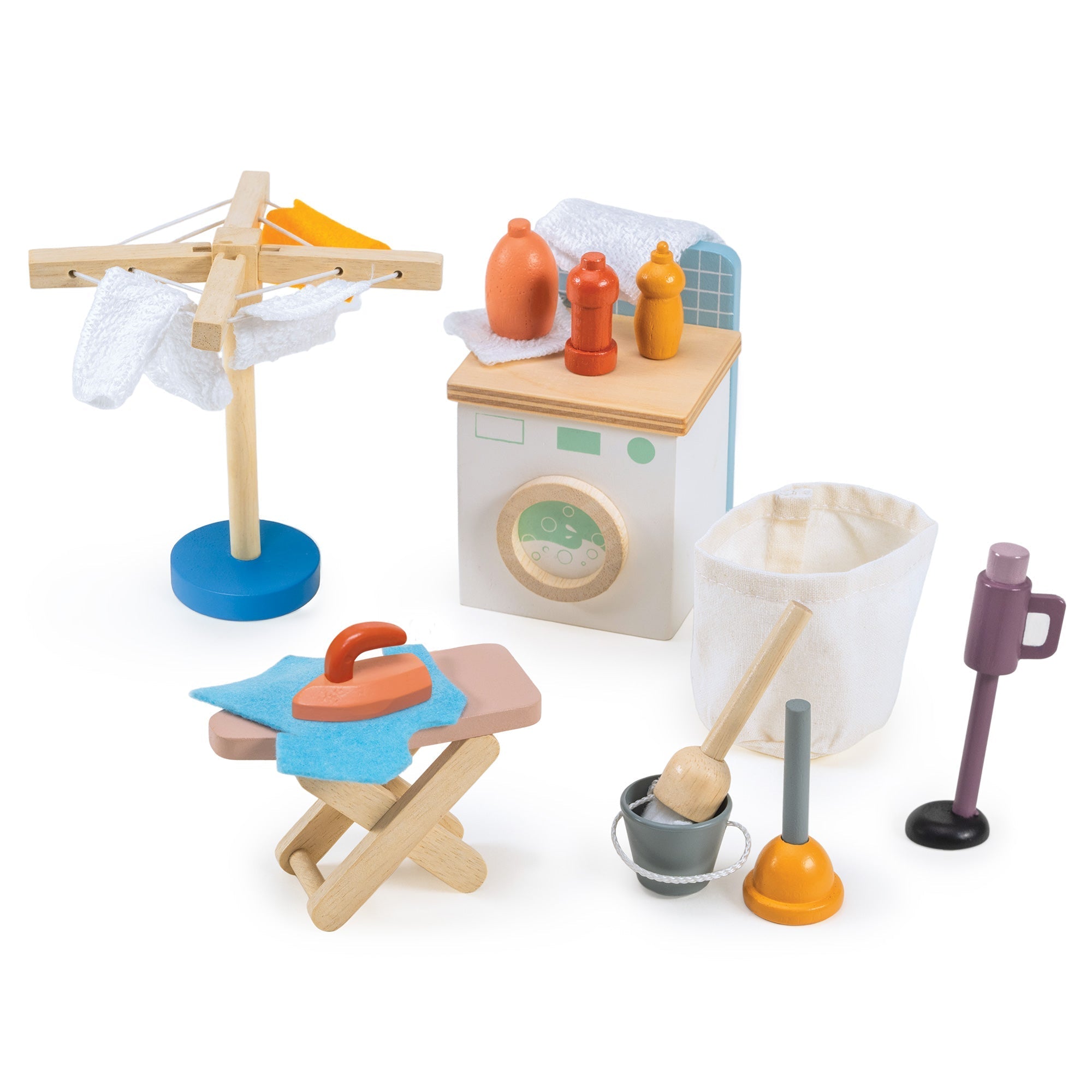Wooden Laundry Pretend Play Set for Kids