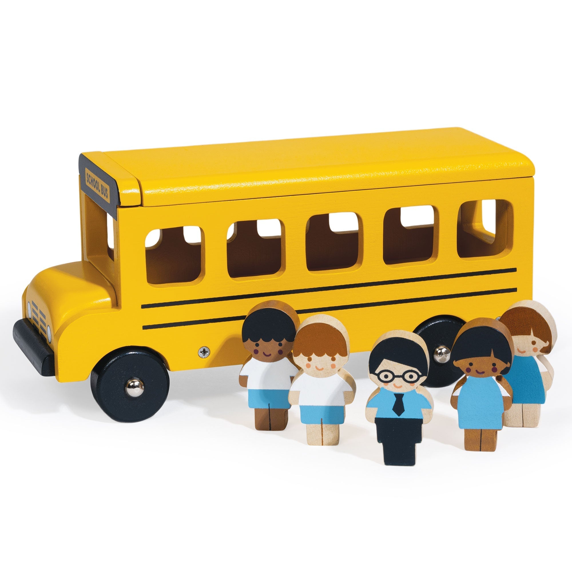 Wooden School Bus Toy with Driver and Children