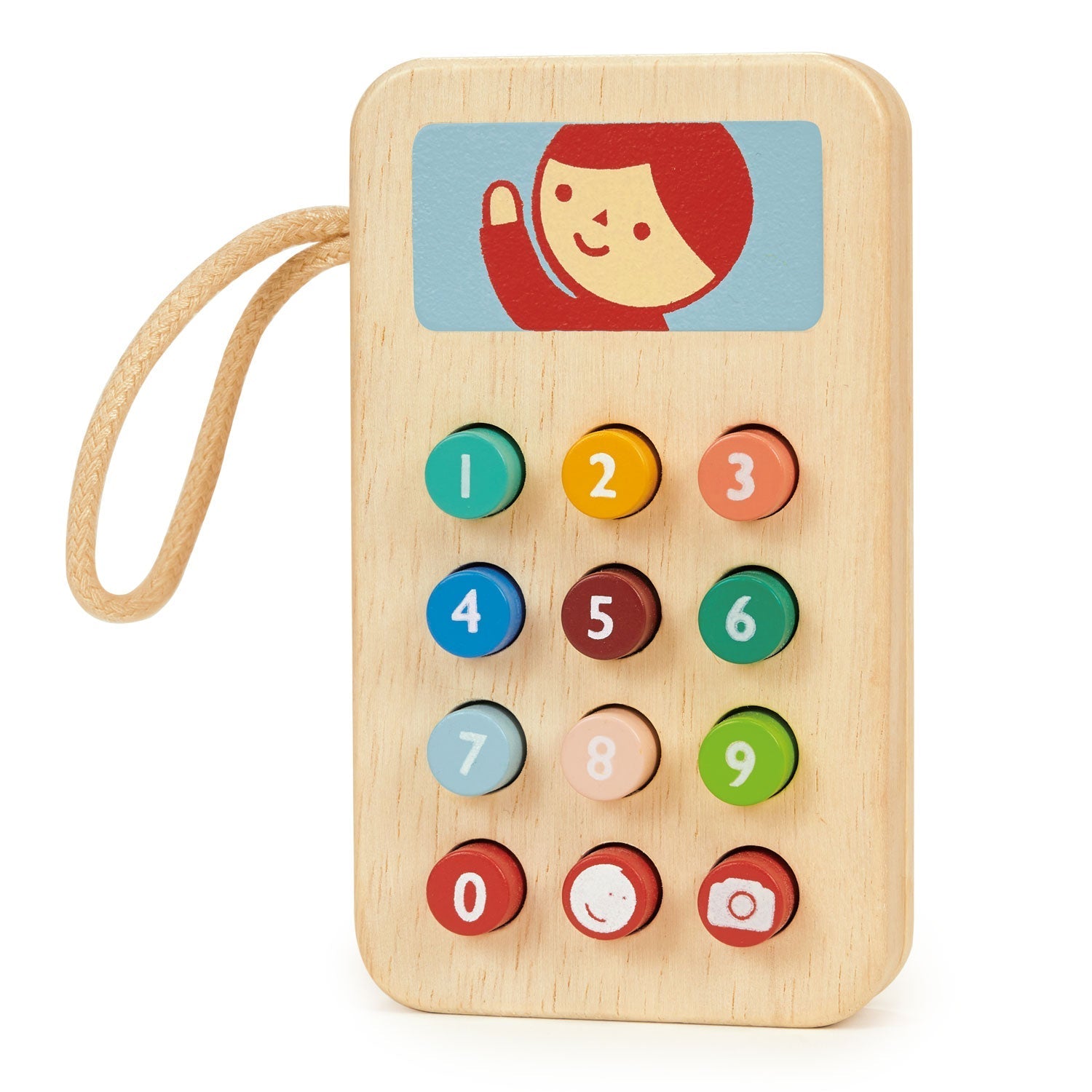Wooden Toy Mobile Phone with Buttons for Toddlers