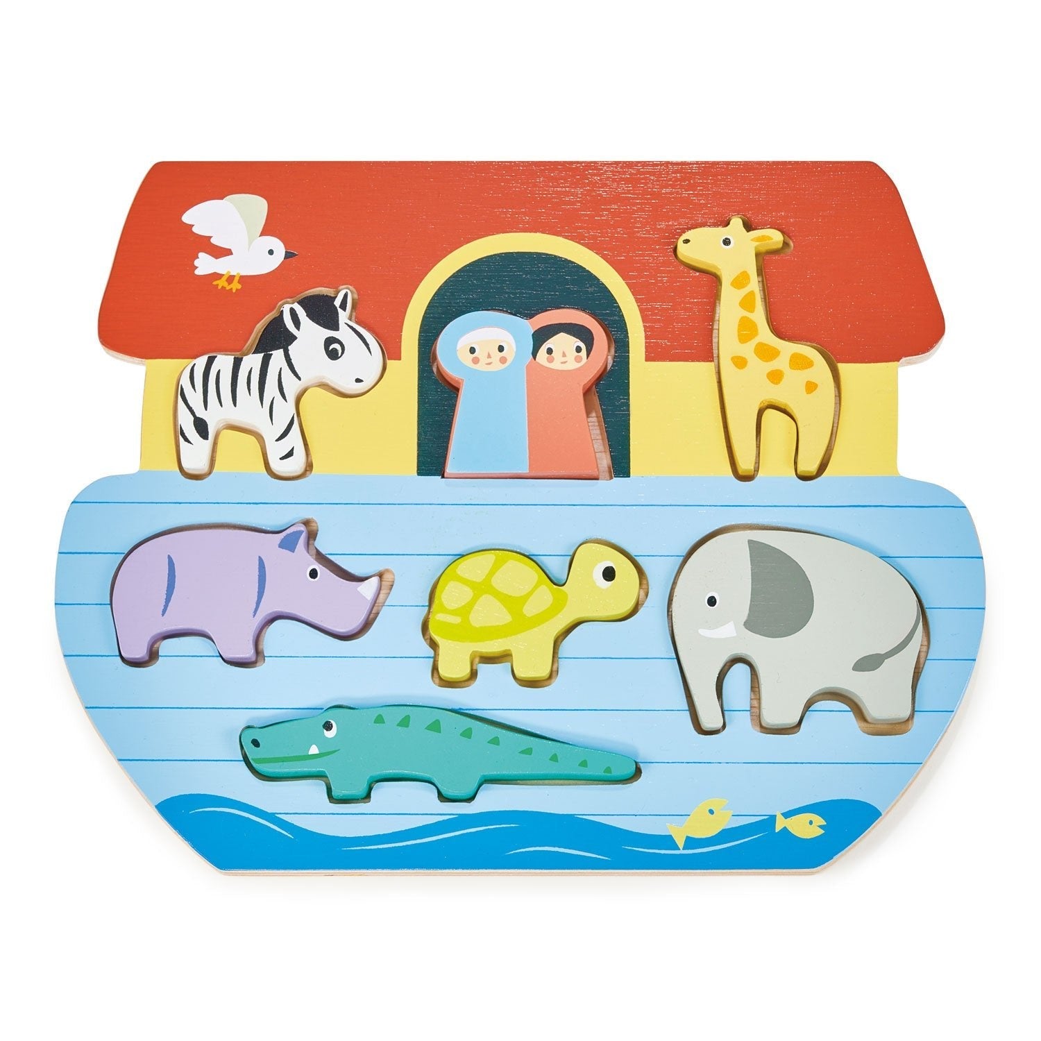 Wooden Noah's Ark Shape Sorting Puzzle Tray for Toddlers