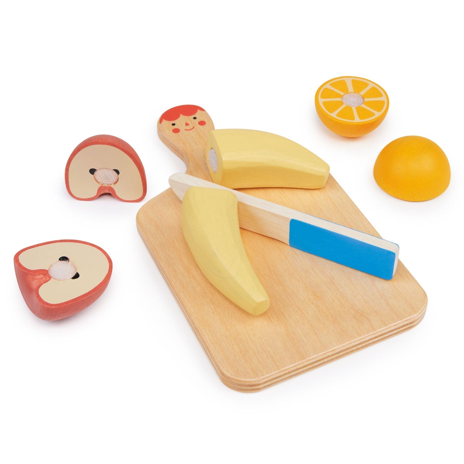 Wooden Smiley Fruit Chopping Board Play Food Set