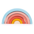 Wooden Sunset Arched Rainbow Stacking Tunnel Toy for Toddlers