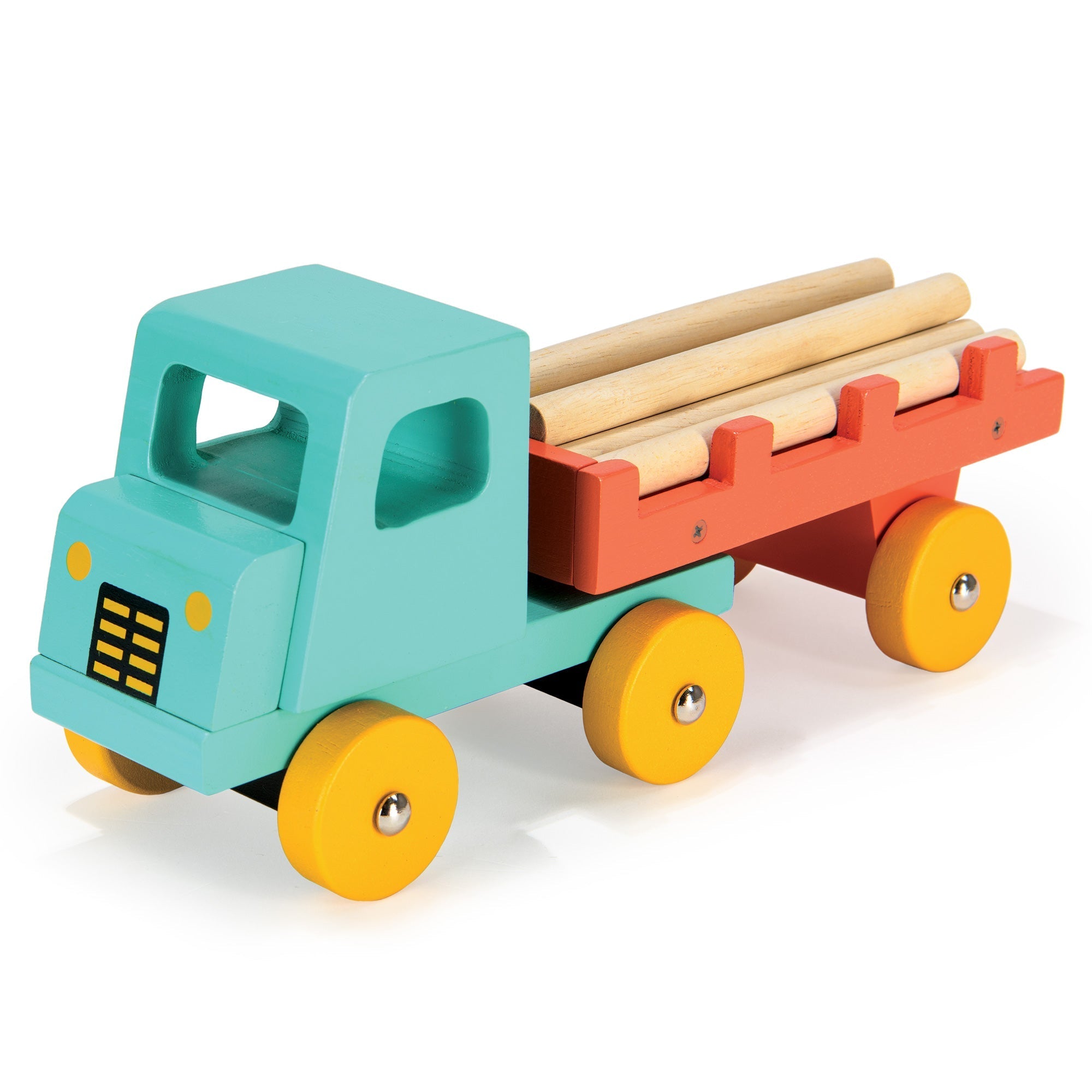 Wooden Teal Timber Truck Toy with Logs