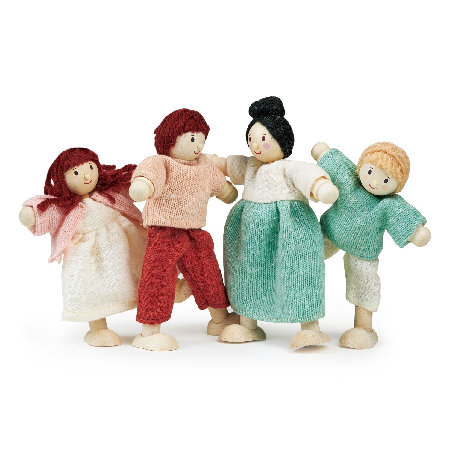 Wooden Doll Family Set of Four Figures