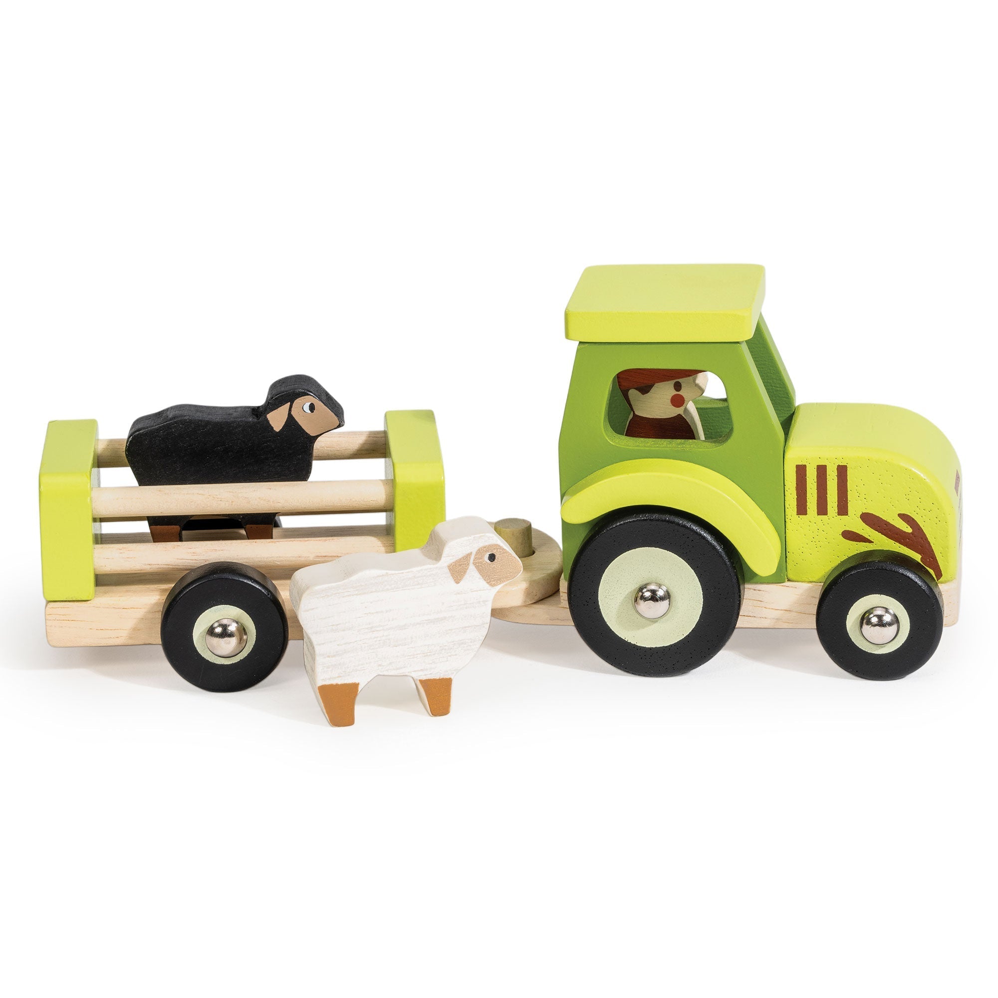 Wooden Tractor and Detachable Trailer with Sheep