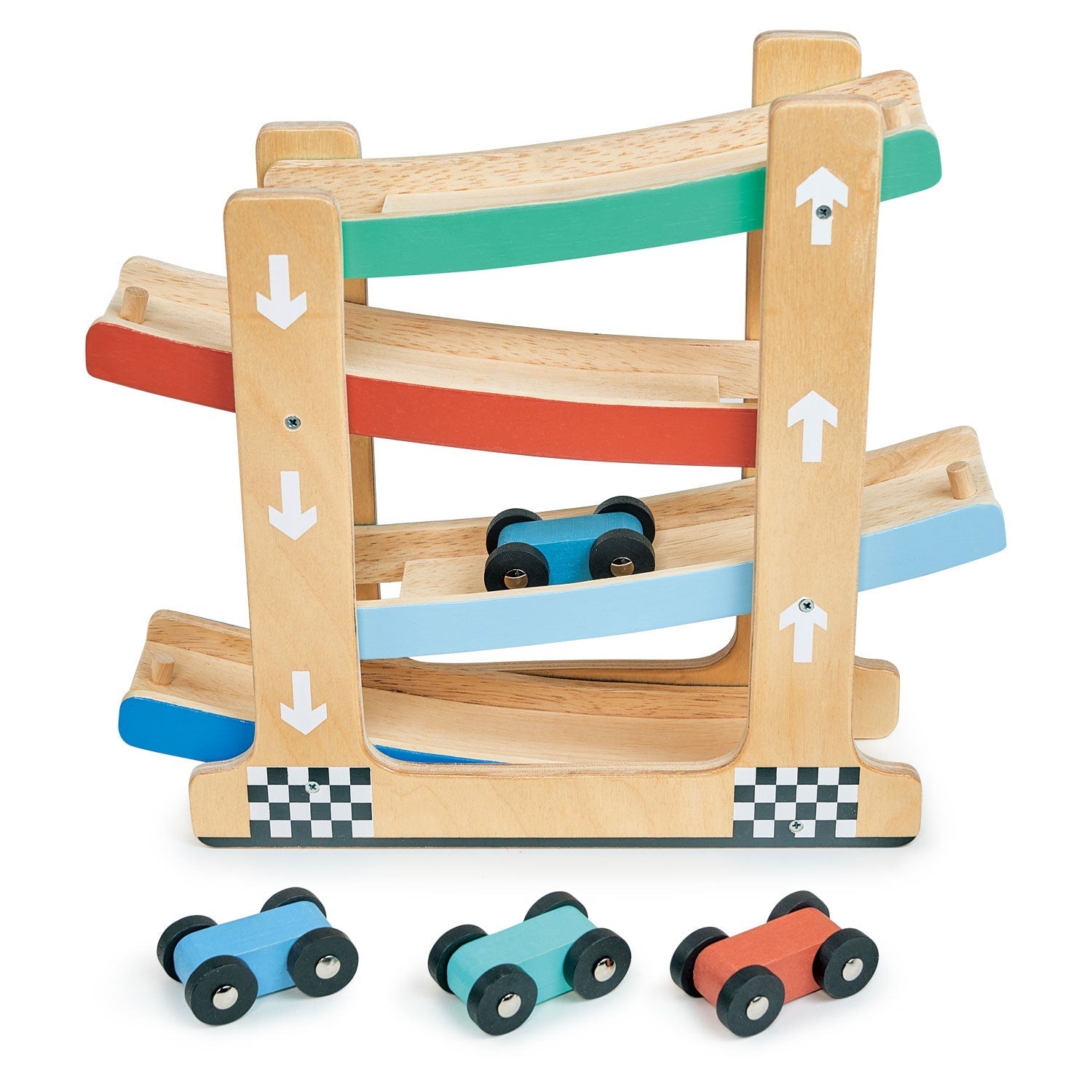 Wooden Ramp Racer Toy with Four Cars
